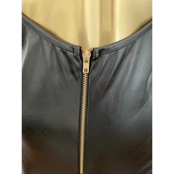 Cherie Los Angeles Black Faux Leather Catsuit Front Zipper & Spaghetti Strap - Picture 5 of 7